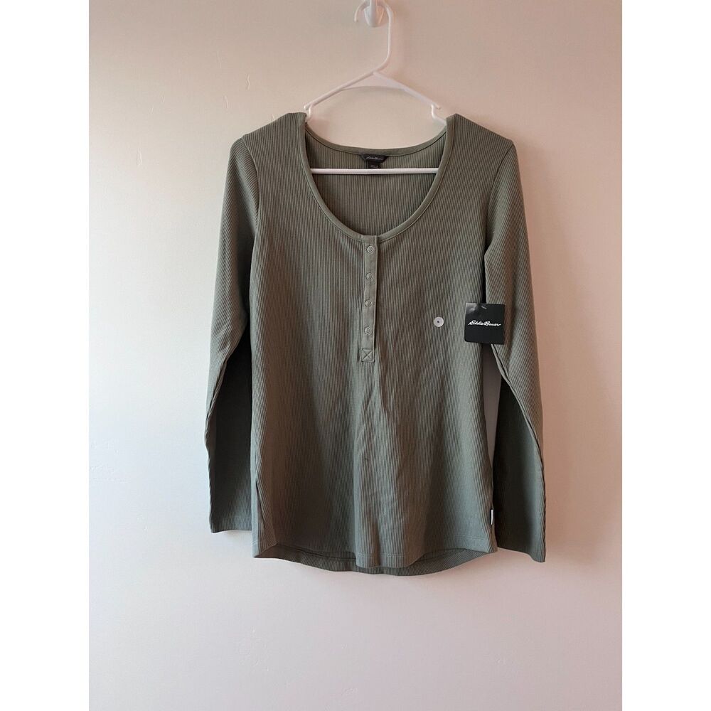 Eddie Bauer Sage Green Thermal Snap Long Sleeve Top Size Small NWT